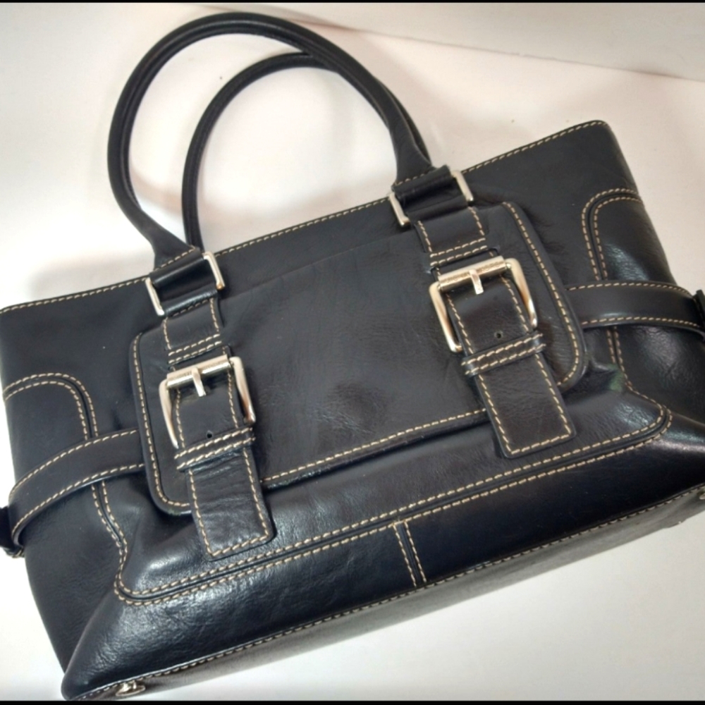 Michael Kors Brookville Black Leather Satchel Handbag Vintage